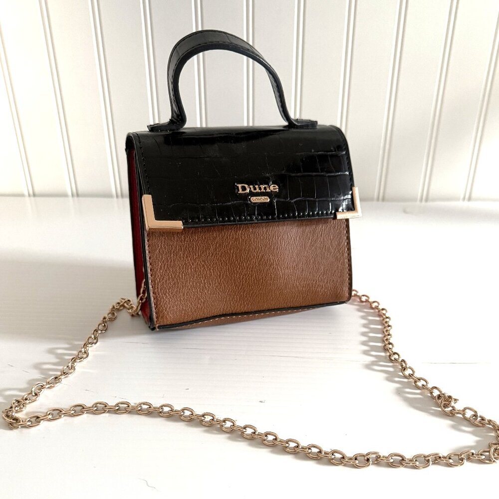 Dune London 3 Tone Top Handle Gold Finish Chain Strap Shoulder Bag Faux Leather